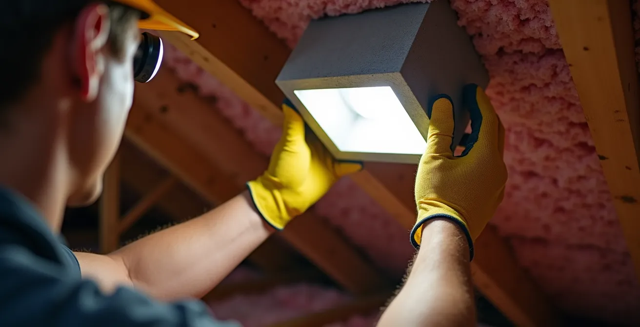 Boîtier de protection autour d'un luminaire encastré dans un entretoit isolé