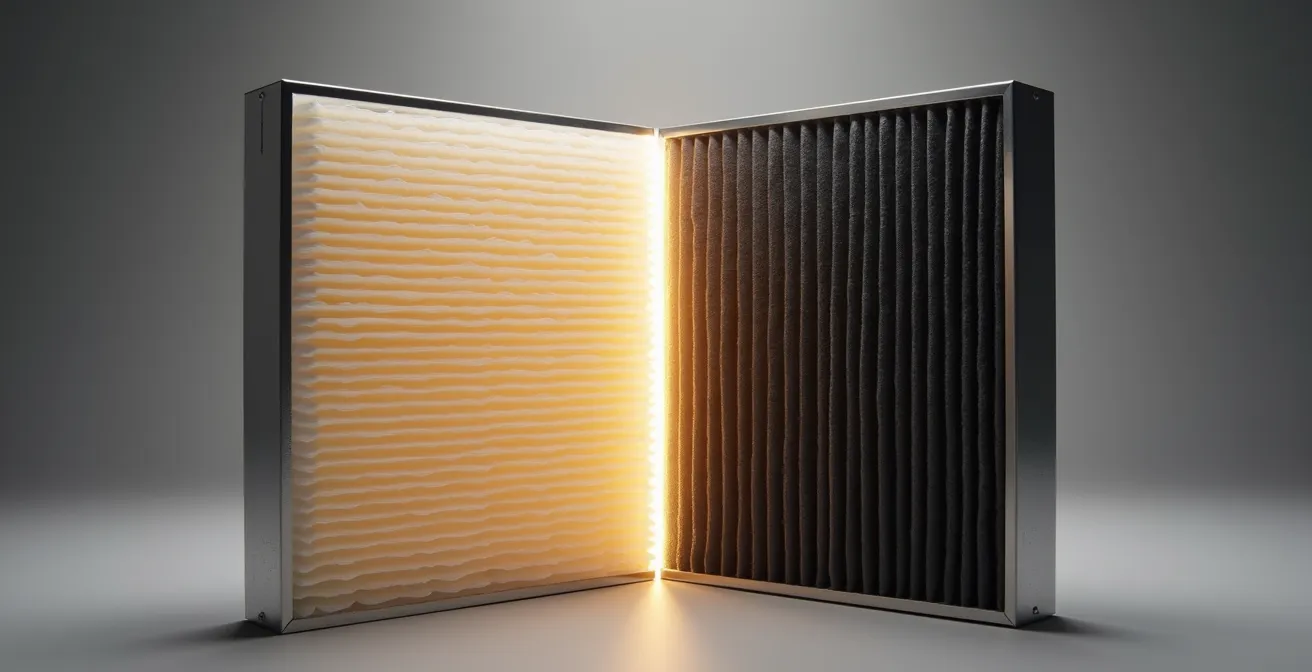 Comparaison visuelle de la densité des plis entre filtres MERV 8 et MERV 13