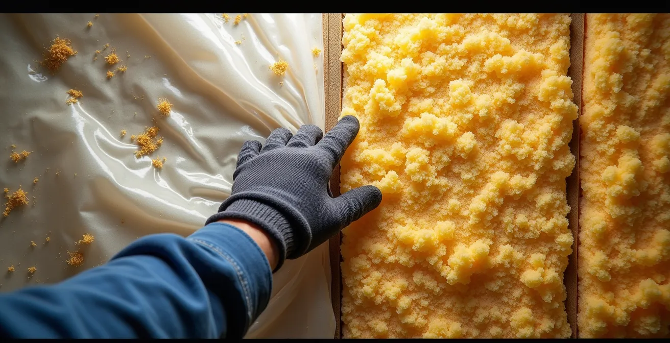 Comparaison visuelle entre isolants dégradés et nouveaux matériaux écologiques