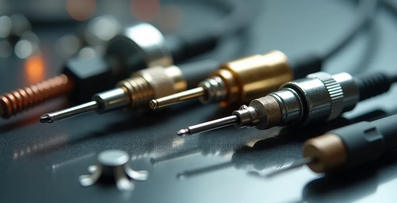 Gros plan macro sur différents types de capteurs de température pour thermostats