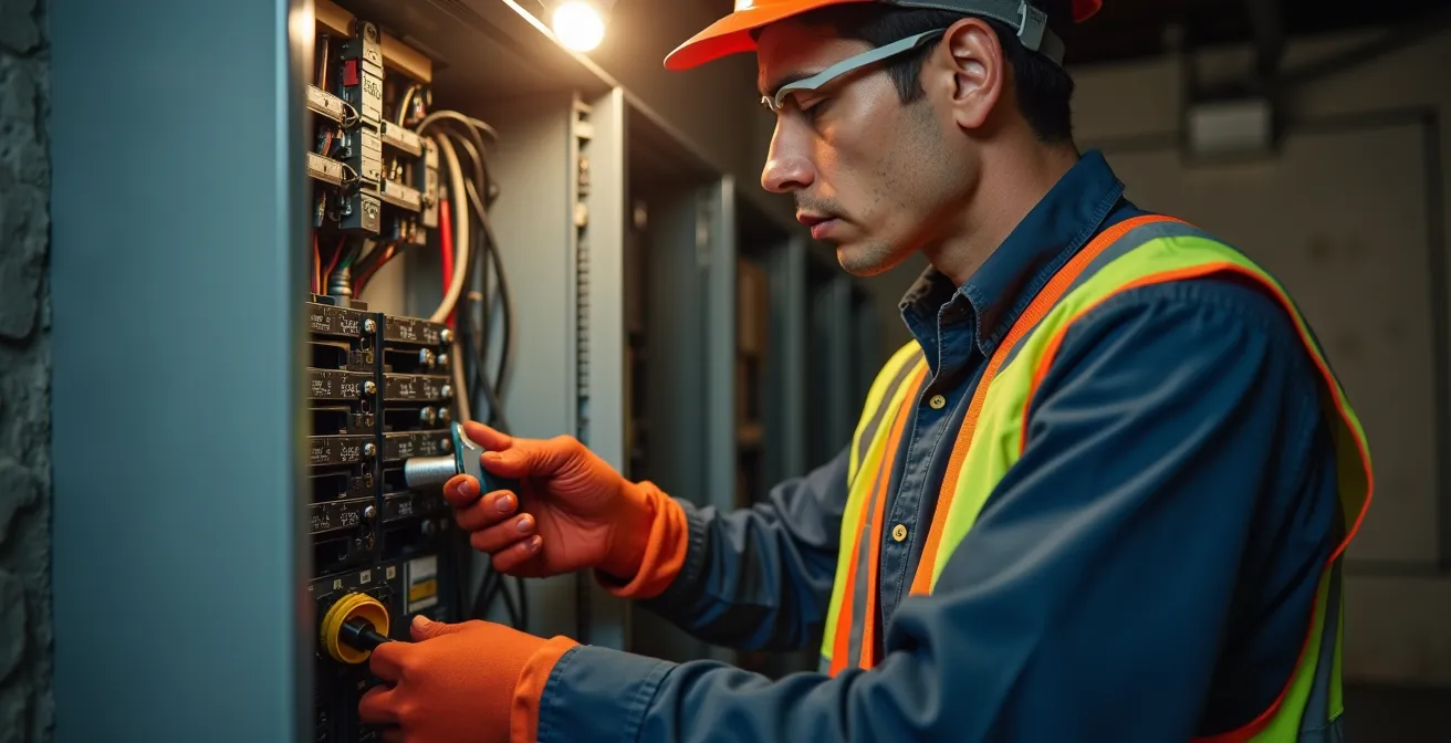 Électricien certifié installant un équipement de mesure intelligent dans une maison québécoise