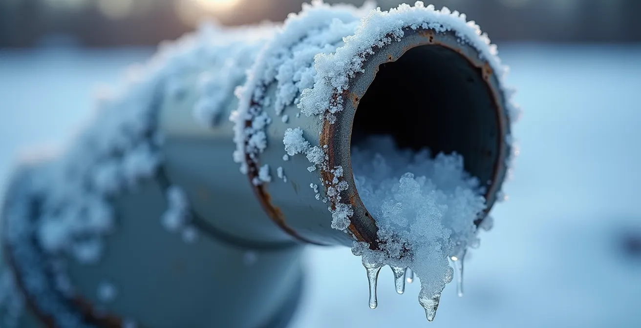 Vue détaillée montrant les erreurs d'installation courantes d'une thermopompe en contexte hivernal québécois