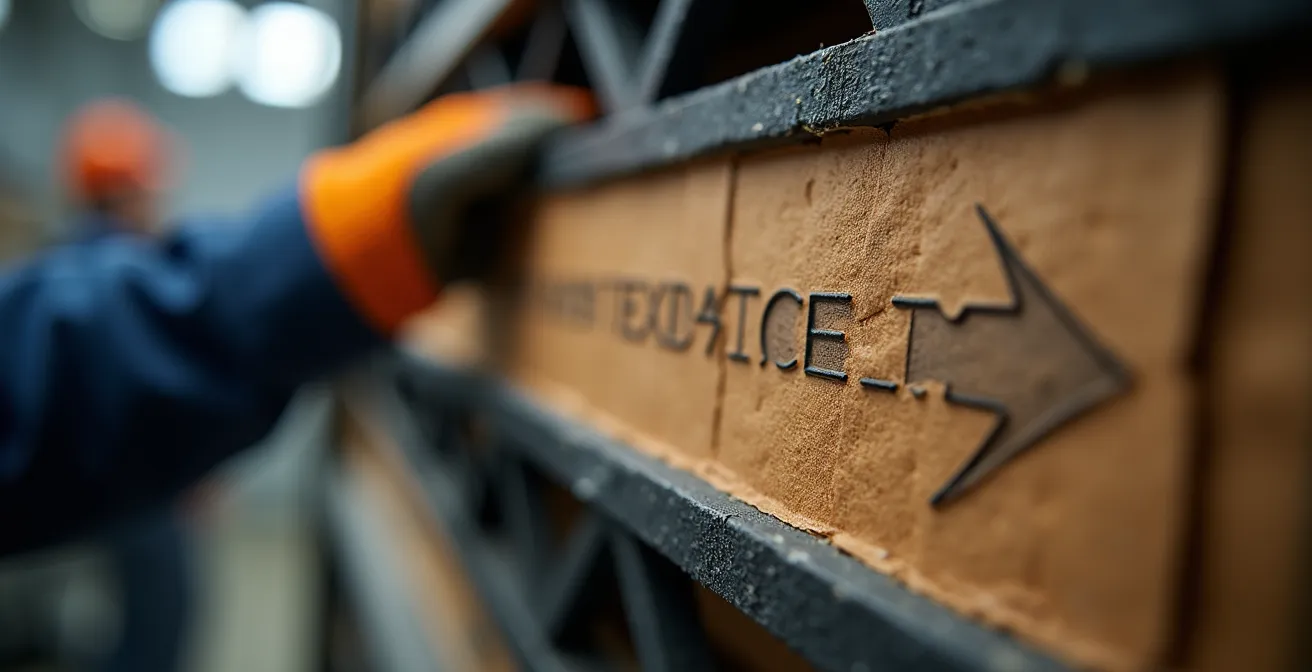 Gros plan sur la flèche directionnelle d'un filtre de fournaise avec main indiquant le sens correct