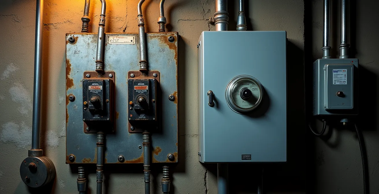 Panneau électrique 100 ampères typique d'un bungalow des années 80