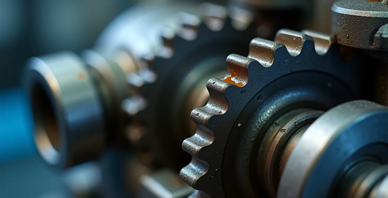 Vue macro d'une pompe hydraulique industrielle montrant les composants internes