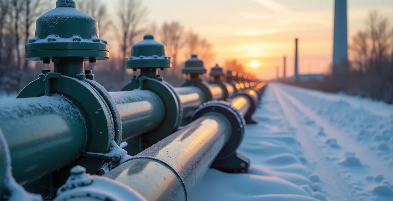 Infrastructure de distribution de gaz naturel au Québec avec représentation visuelle du mélange fossile et renouvelable
